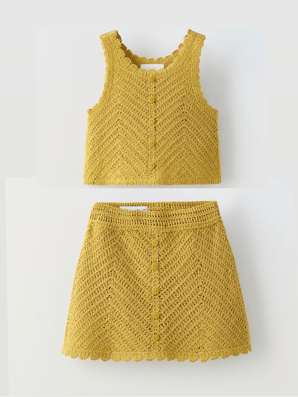 Zara girls Yellow Crochet Button-Front Mini Skirt - 11-12